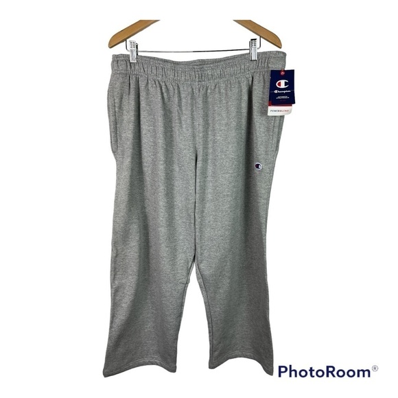 Champion Gray Powerblend Fleece Lined Open Leg Sweatpants Sz 2XL NWT - Picture 1 of 9